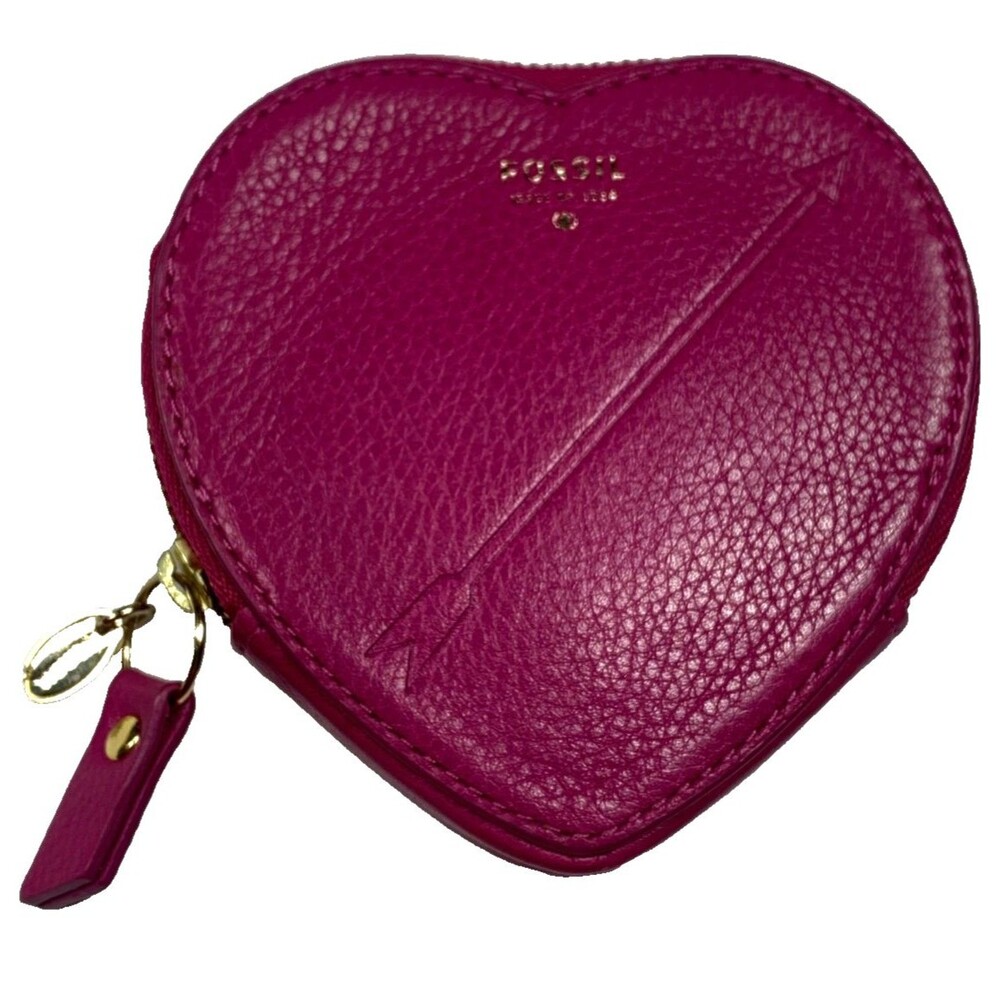 Fossil Heart Coin Purse Pink Pebble Leather Sweetheart Valentine Y2K